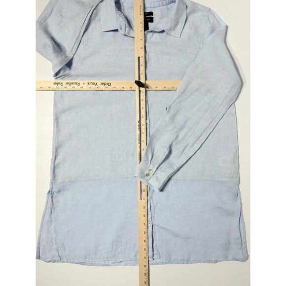 Tahari 100% Linen Button Down Shirt Blouse Light Blue Roll Tab Sleeve Women’s L - Picture 7 of 7